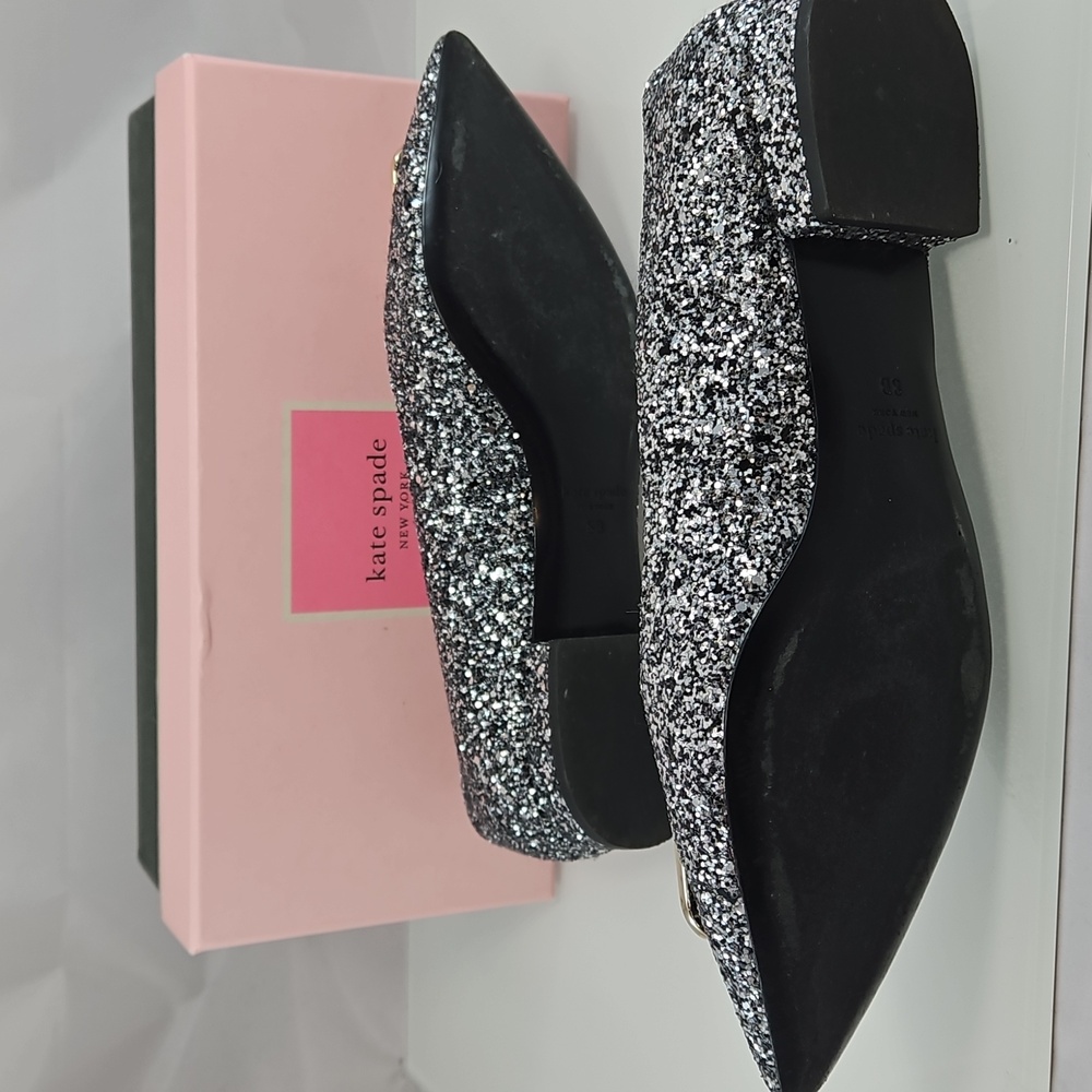 Kate Spade Silver Buckle Up Glitter Flats Size 38.5 - Picture 12 of 16